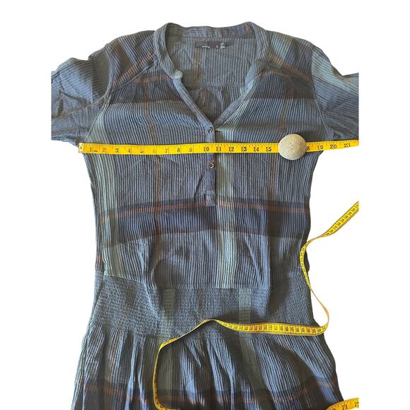 prAna SugarPine Crinkle Gauze Organic Cotton Blue Plaid Blouson Dress small Blue - Picture 6 of 7
